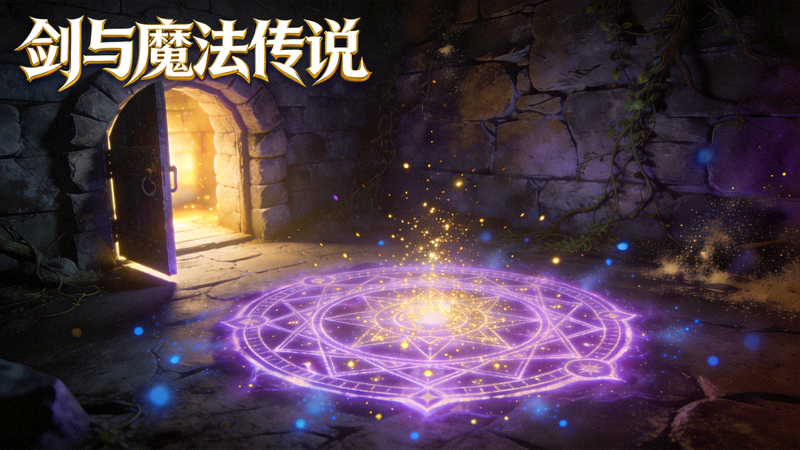 《剑与魔法传说》游戏截图，展示隐藏密室入口与魔法阵特效